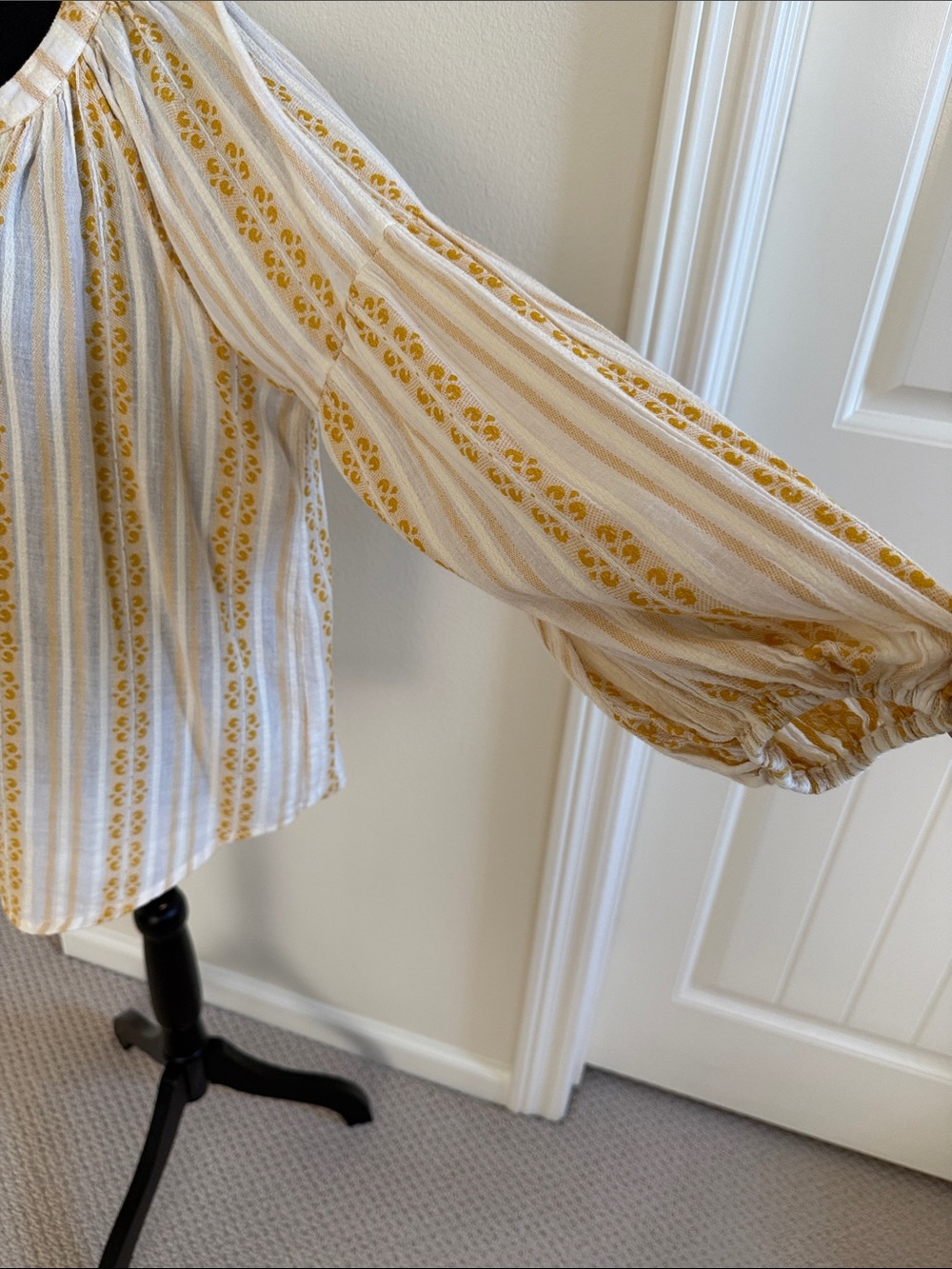 Velvet by Graham & Spencer Yellow and White Striped Embroidered Boho Blouse - Picture 8 of 13